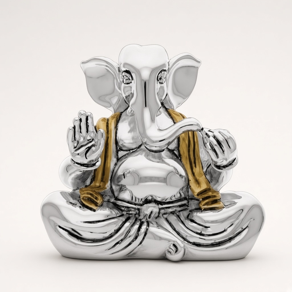 Italian silver covering idol of Blessing Ganesha