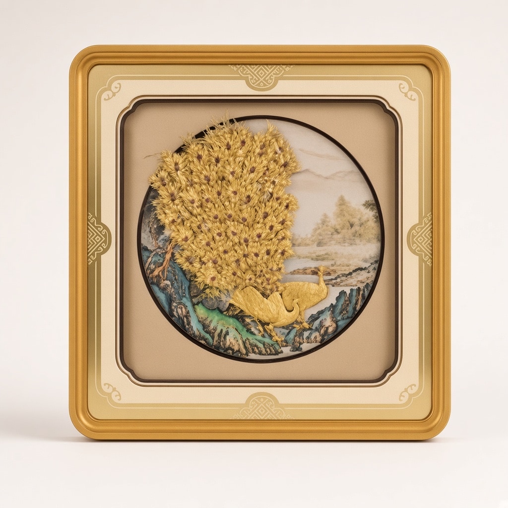 24kt gold leaf artwork of Blossom Peacock Frame