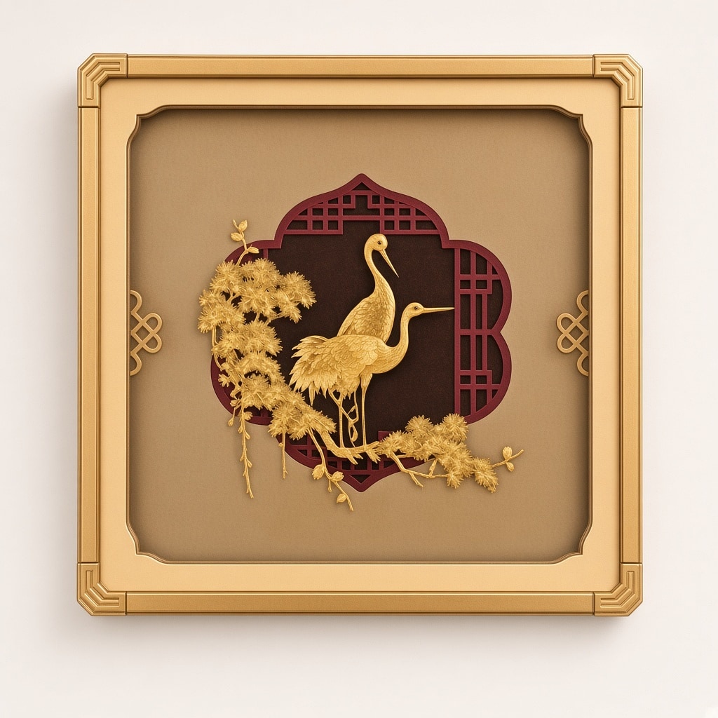 24kt gold leaf artwork of Cranes in Harmony