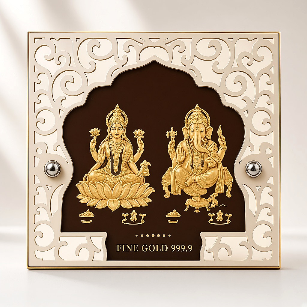 24kt gold leaf Duo Stand with Laxmi and Ganesh