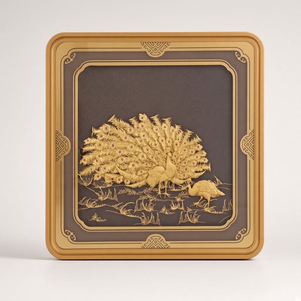 24kt gold leaf artwork of Feathers Art Peacock