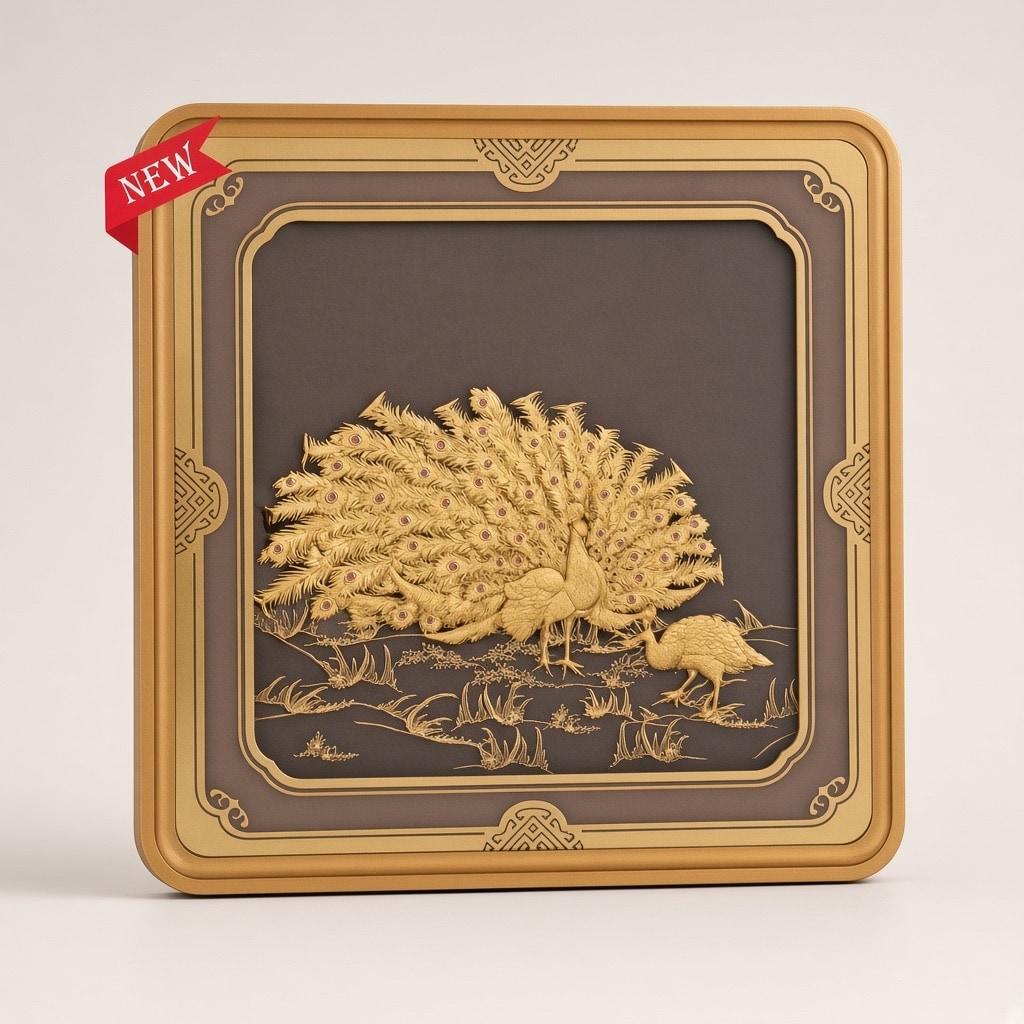 24kt gold leaf artwork of Feathers Art Peacock