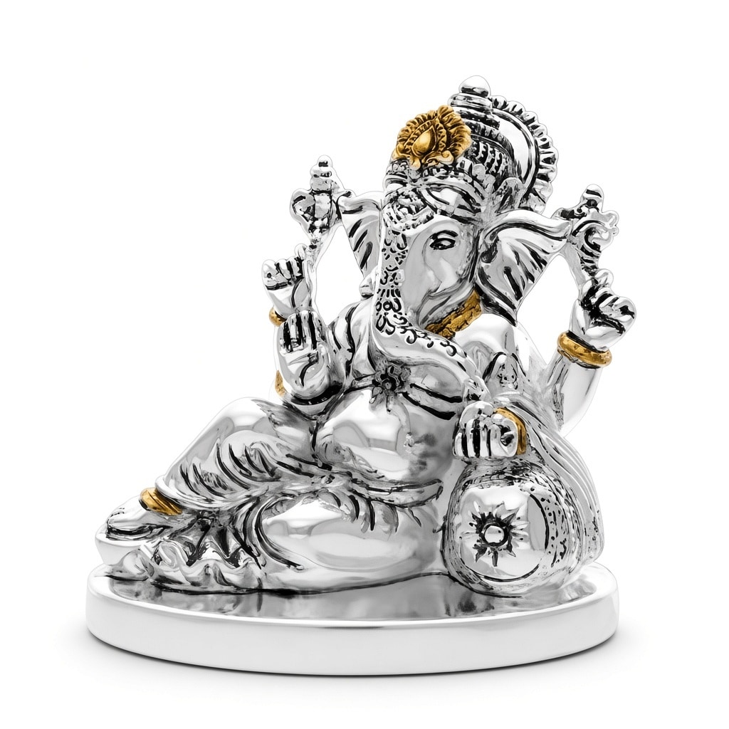 Italian silver covering idol of Relaxing Ganesha