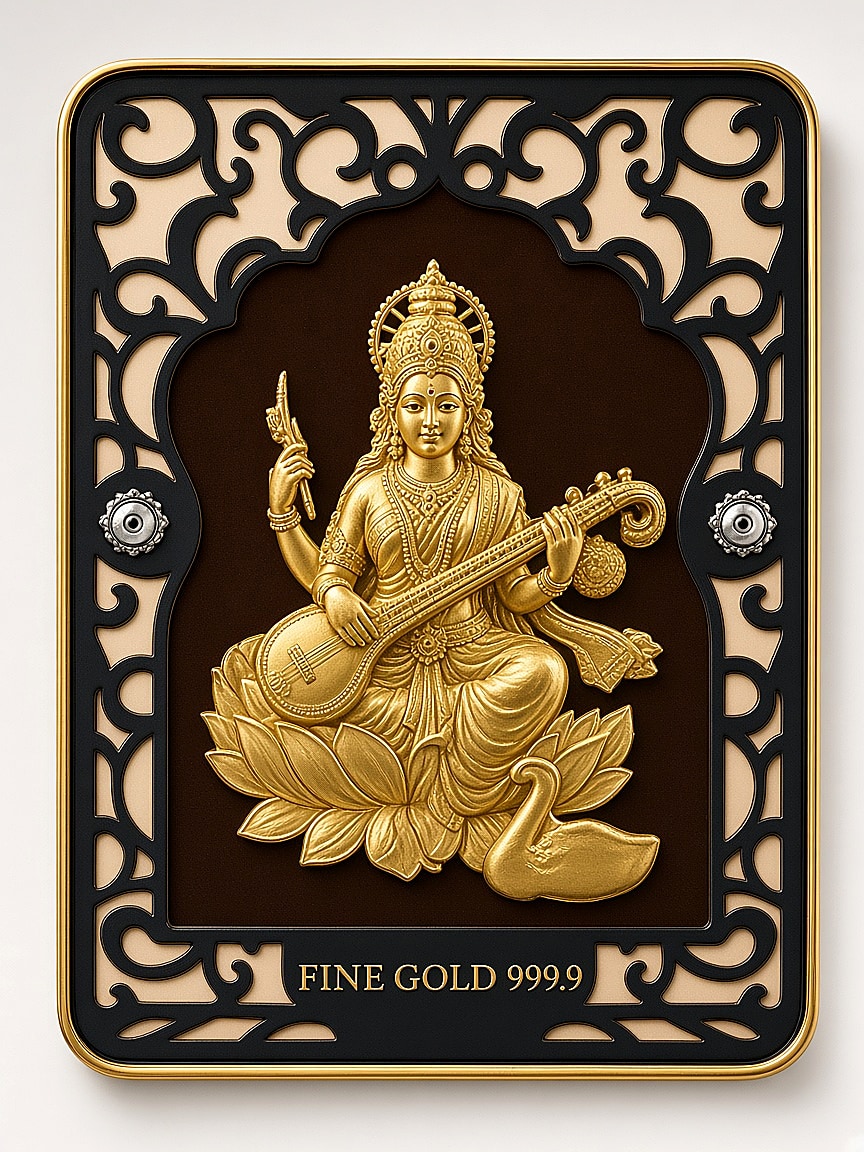 24kt gold leaf artwork of Saraswati Ji