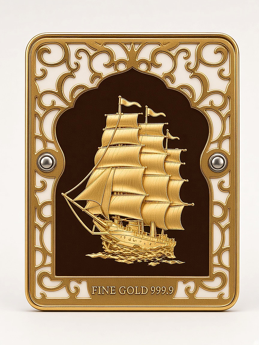 24kt gold leaf artwork of a ship